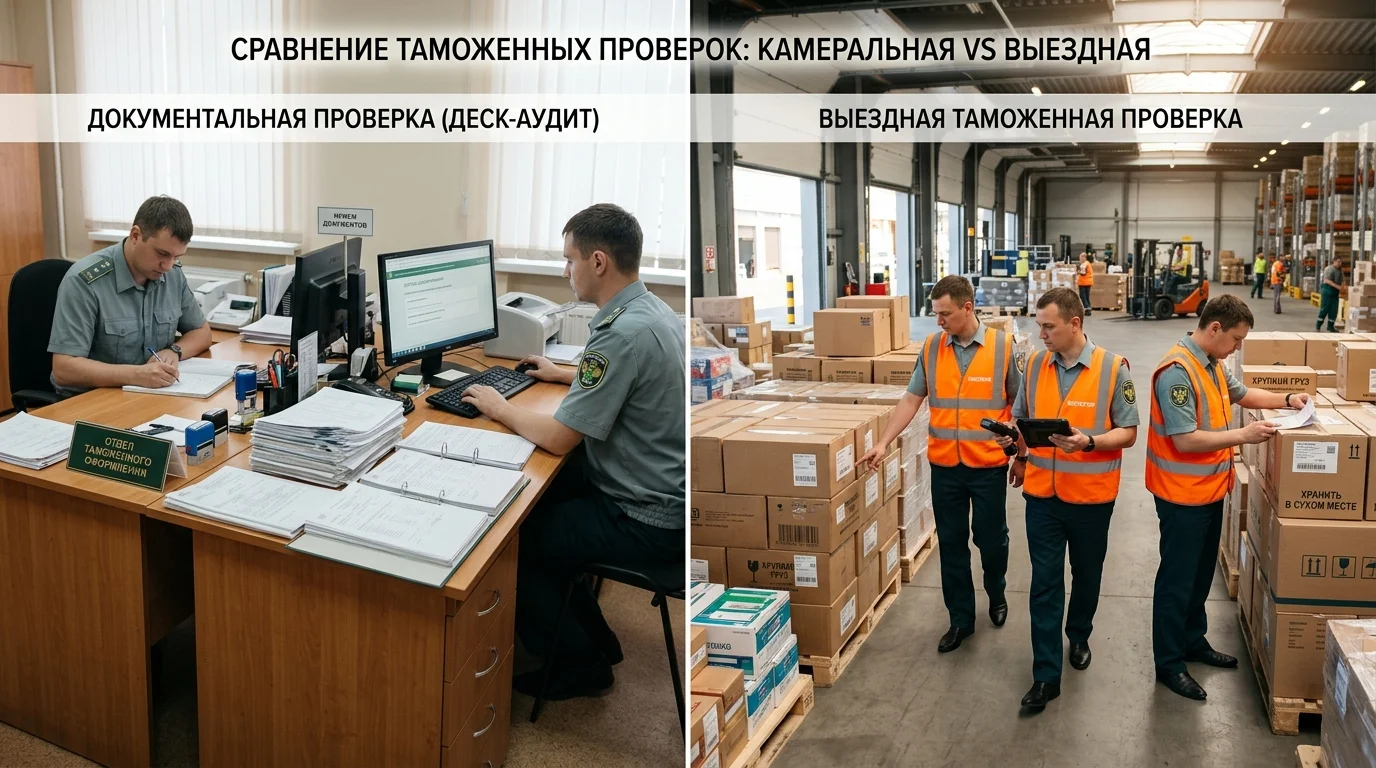 Сравнение камеральной и выездной таможенной проверки в офисе и на складе