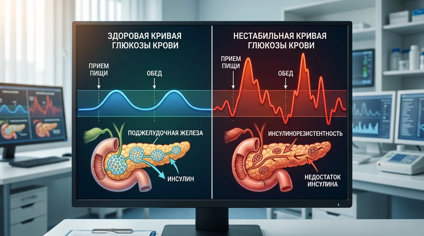 Сравнение нормального и скачкообразного уровня глюкозы в крови при потреблении патоки