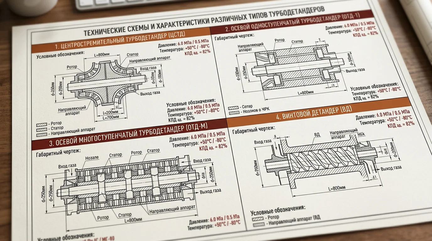Технические чертежи различных моделей турбодетандеров