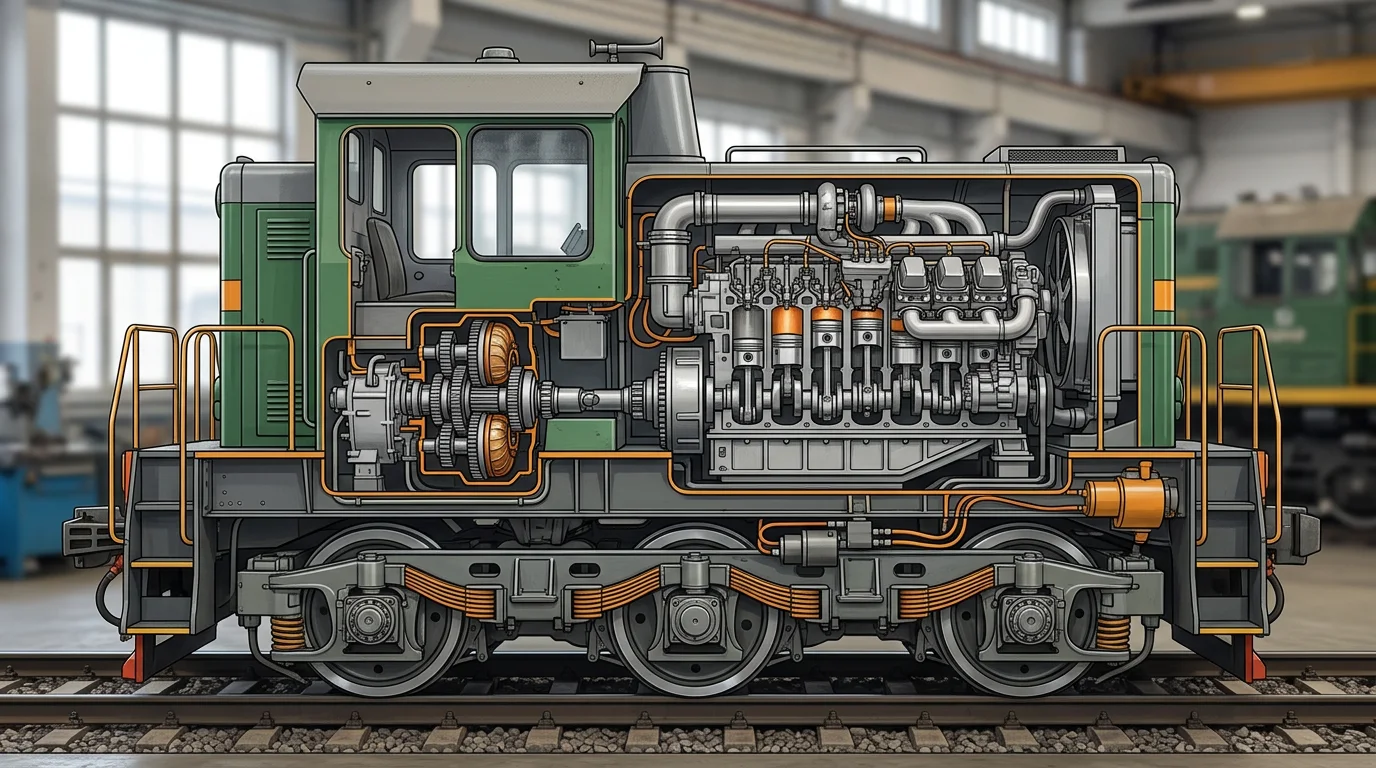 Внутреннее устройство мотовоза с двигателем и трансмиссией