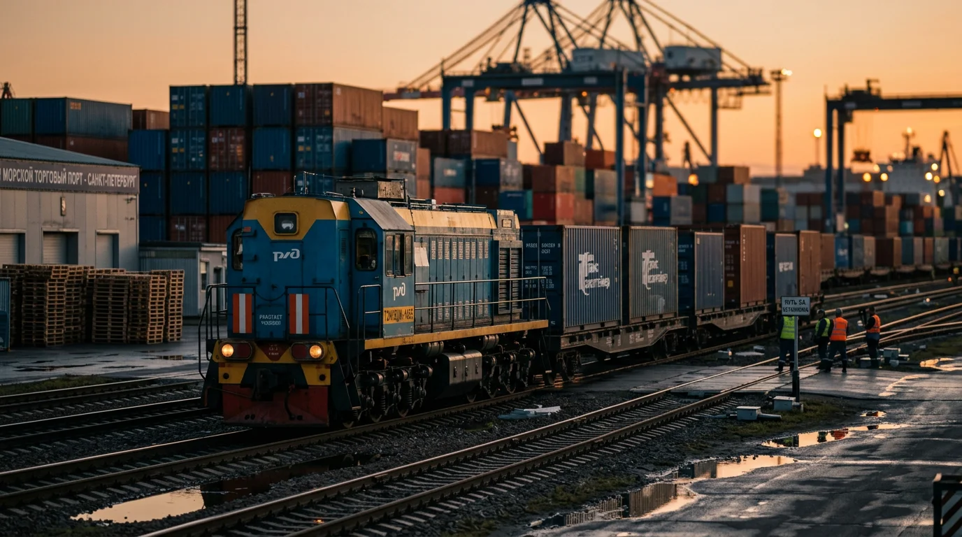 Мотовоз выполняет маневровые операции в портовом терминале