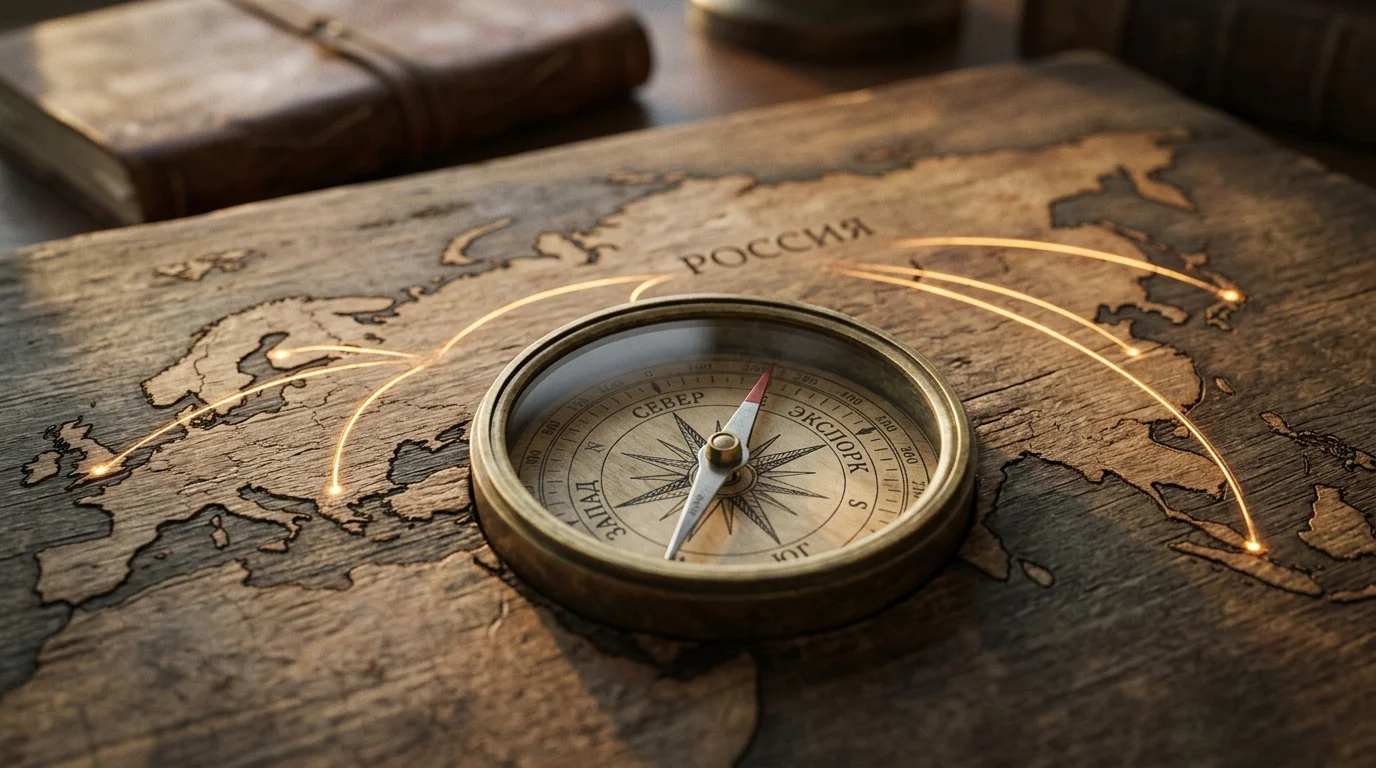 Компас на карте, указывающий путь в экспорт