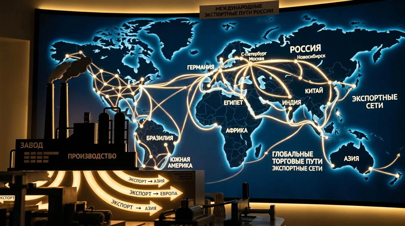 Карта глобальной торговли с экспортными маршрутами из России