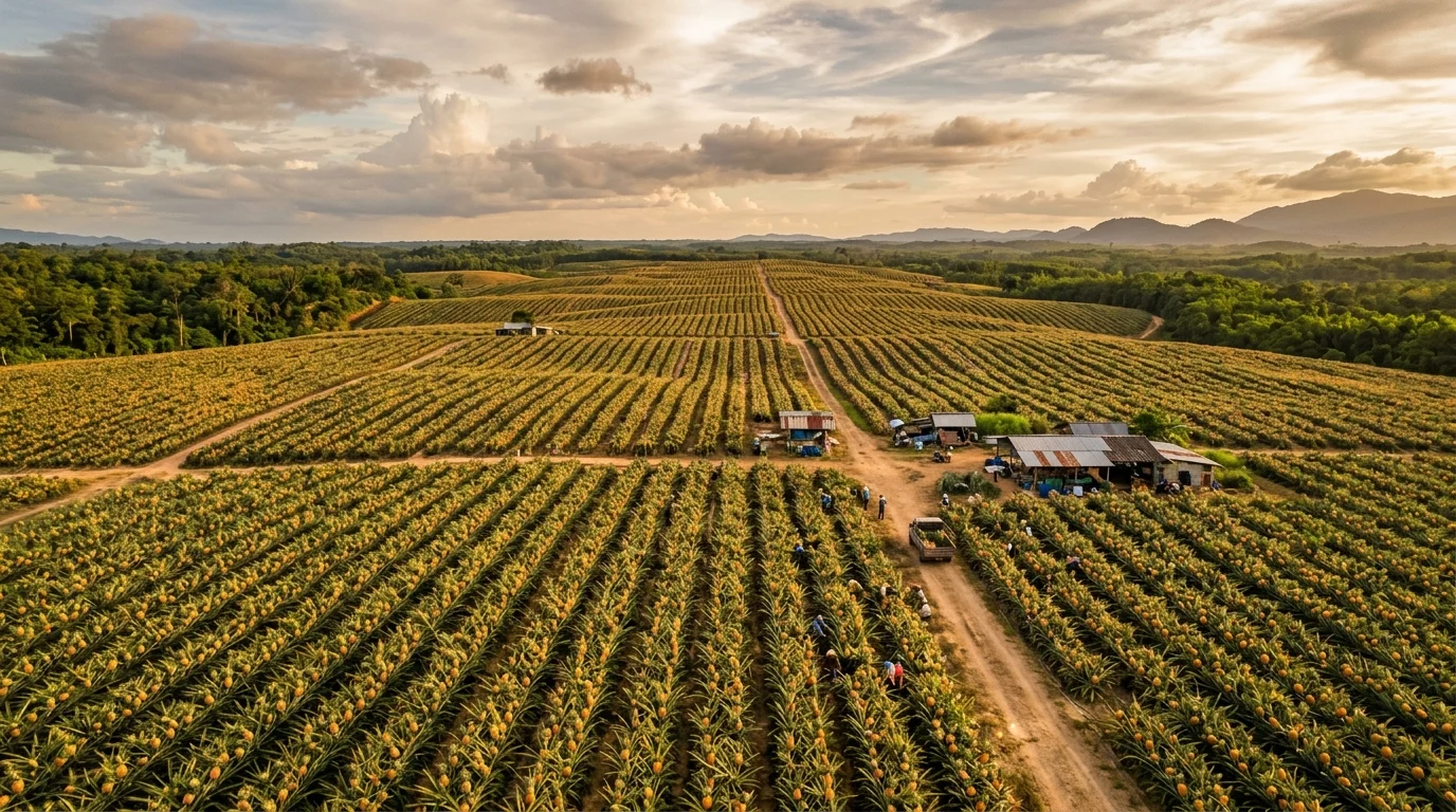 Аэрофотография плантации ананасов в тропическом регионе