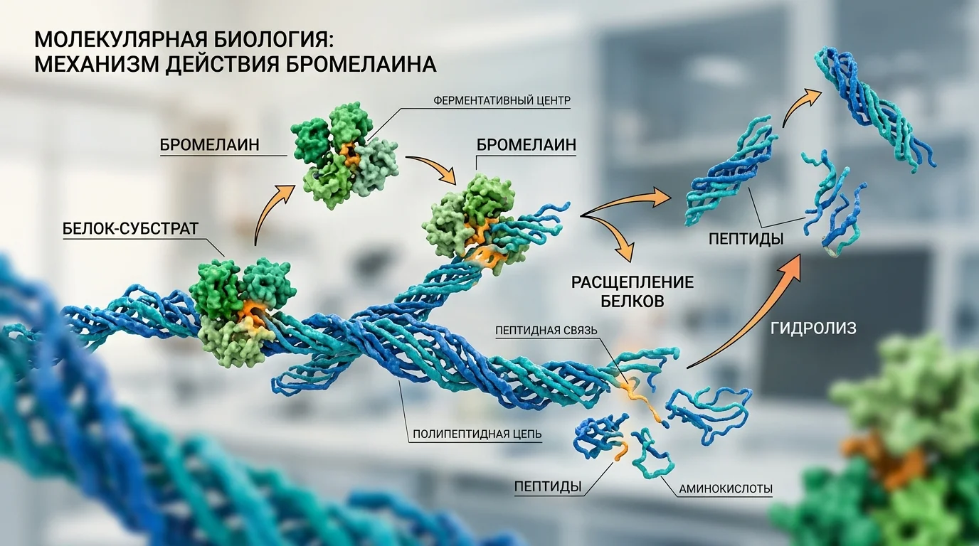 Визуализация молекул бромелайна, взаимодействующих с белками