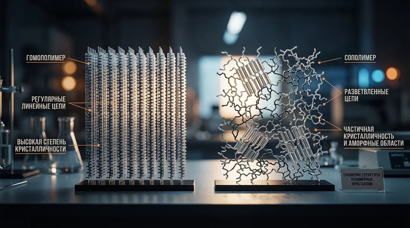 Молекулярная структура гомополимера и сополимера полиацеталя