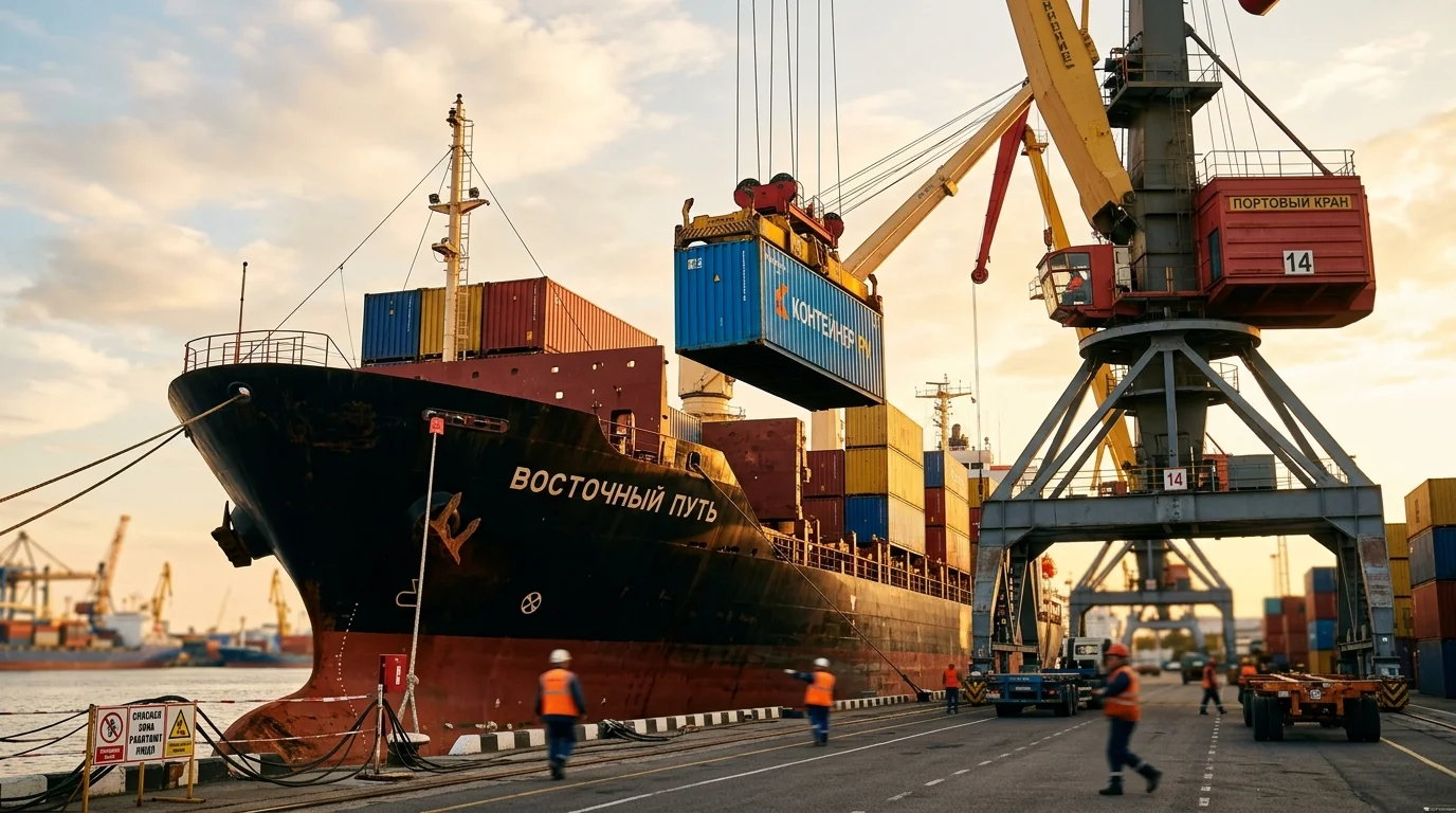 Погрузка контейнеров на морское судно в портовом терминале