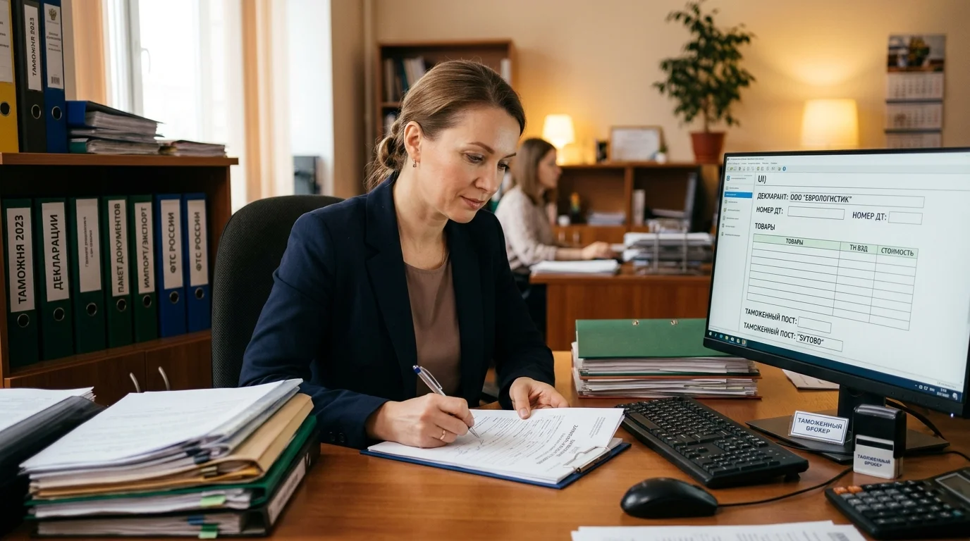 Таможенный брокер, работающий с документами при импорте товаров