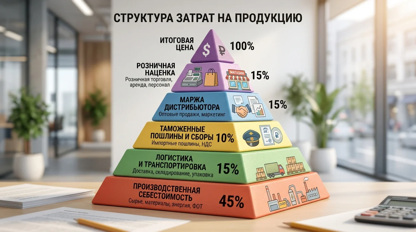 Структура затрат и маржи при экспорте гранатового напитка на международные рынки