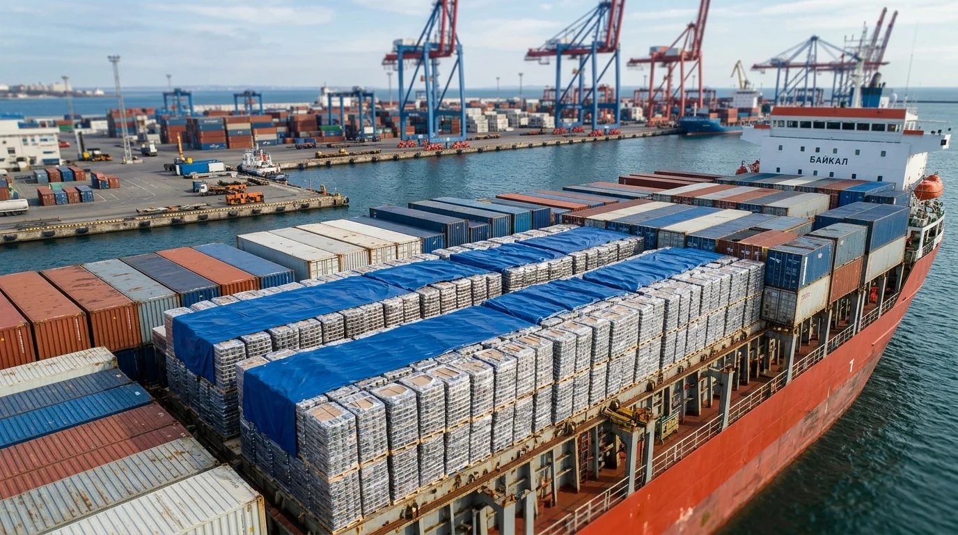 Контейнеры с консервированной сардиной на борту грузового судна в порту