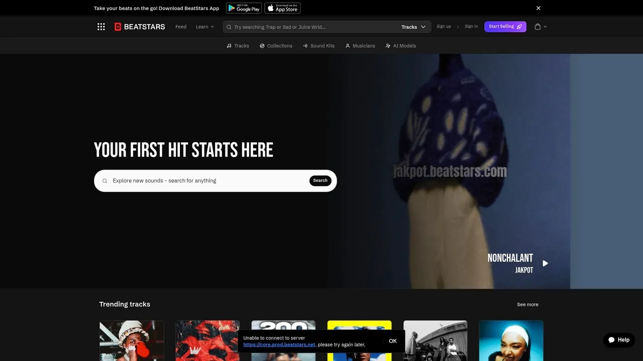 Интерфейс маркетплейса BeatStars для продажи битов